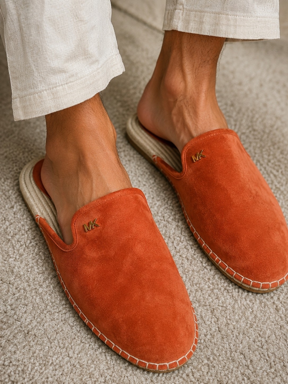 Michael Kors Men’s Orange Suede Slip-On Mules